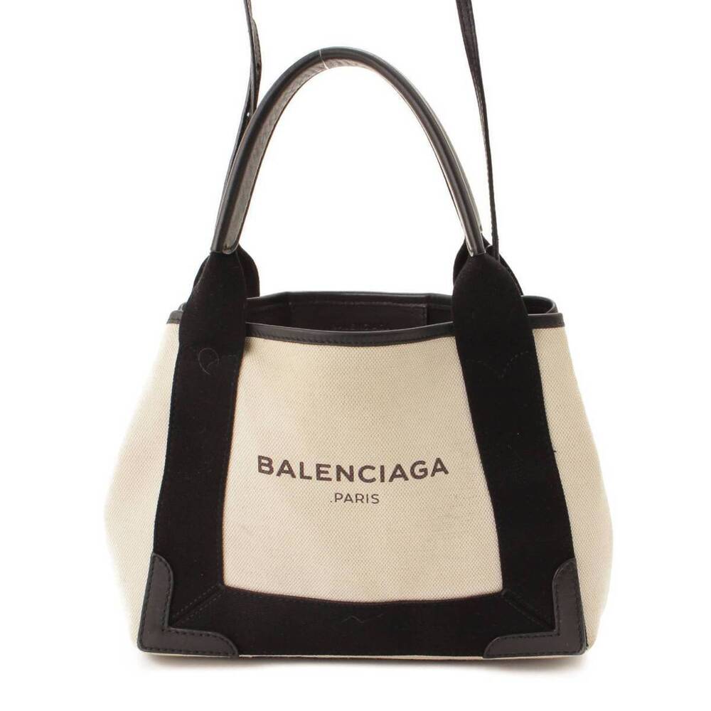 Balenciaga Navy Blue Cabas XS Canvas Handbag White Black - Picture 1 of 8